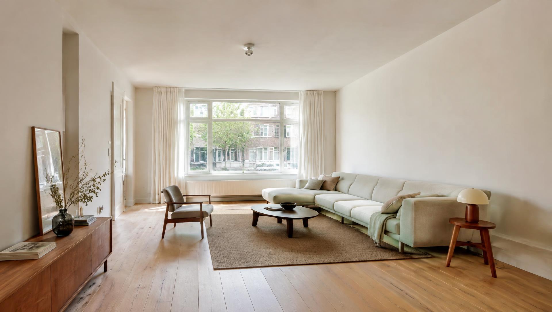 Strak gestucte woonkamer